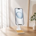 thumbnail image 5 of WIRESTER White Foldable Phone Stand for Desk, Adjustable Portable Cell Phone Holder for iPhone 17, 16, 15, 14 and Android Smartphones - Bamboo Wood-Look Texture, 5 of 6