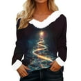 thumbnail image 3 of Uootdi Christmas Long Sleeve Shirts Gift for Women Faux Fur Trim Xmas Tree Ugly Christmas Printed Graphic Shirts Classic Holiday Loose, 3 of 4