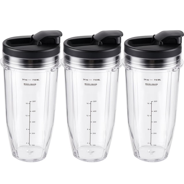 Vasos para Licuadora MEET JUICE 710 ml Paquete de 3 con Tapas Antiderrames