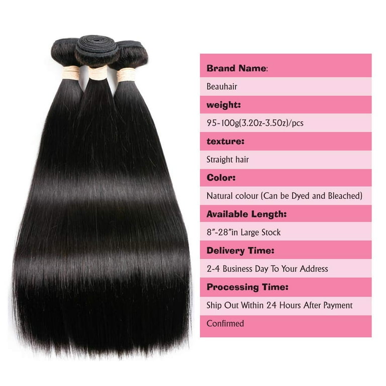 Straight Hair 3 Bundles with Lace Closure 20 22 24 18 Free Part Closure Brazilian Virgin Human Hair Weave 100 Unprocessed Human Natural Black Straight Remy Hair Extensions Walmart