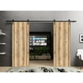 thumbnail image 3 of Sturdy Double Barn Door 60 x 84 inches with | Planum 0017 Oak with Frosted Glass | 13FT Rail Hangers Heavy Set | Solid Panel Interior Doors, 3 of 6