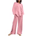 thumbnail image 2 of pstuiky Nightgowns for Women, Women Print Short Sleeve Round Neck Blouses Shirts Sets and Long Pants Slim Fit Casual Oversized Pj Sets Plus Size Loungewear Pink XXL, 2 of 6