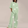 thumbnail image 2 of Women's Pajama Sets Short Sleeve Sleepwear Loungewear Suitable Summer O Neck Loose Floral Print Top Shirt With Pants Large Size 2 Set Plus Size Womens Clothing, 2 of 5