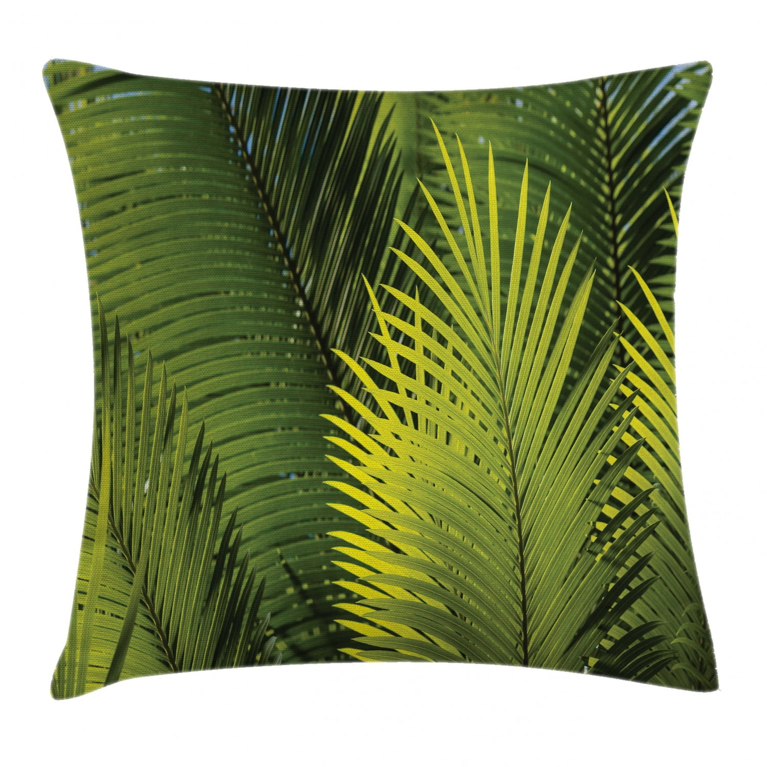 Palm Tree Throw Pillow Cushion Cover, Fresh Tree Leaves Evergreen