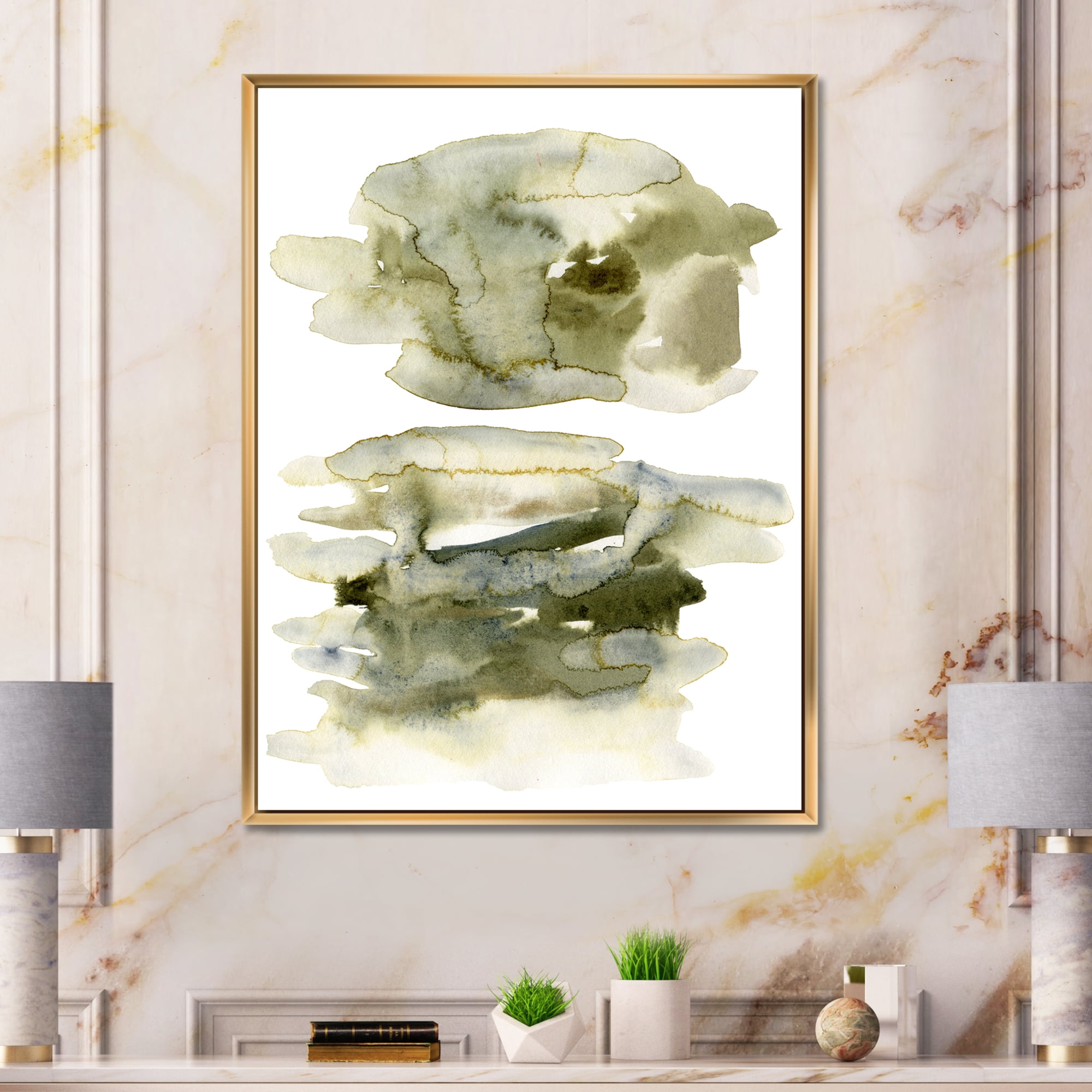 Designart 'Abstract Clouds In Dark Green II' Modern Framed Canvas Wall Art Print