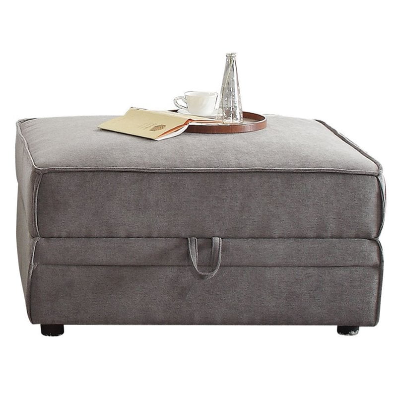 Bowery Hill Velvet Storage Ottoman in Gray
