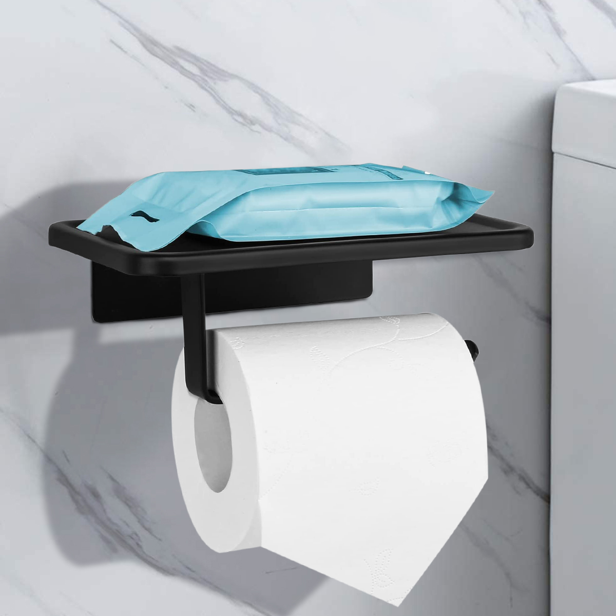 Gpoty Wallmounted Toilet Paper Holder with Shelf,Black Toilet Roll