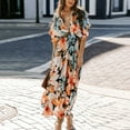thumbnail image 5 of Womens Summer Wrap Maxi Dress Casual Boho Floral V Neck Short Sleeve Ruffle Hem Split Beach Long Dresses, 5 of 9