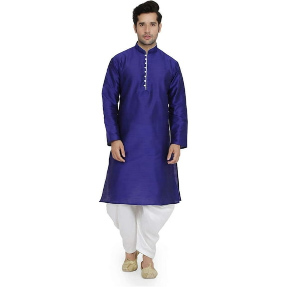 Royal Kurta Mens Cotton Kurta & Salwar Set (Blue-White, 36)