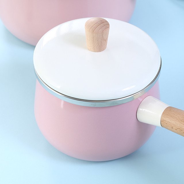Langgg Nonstick Enamel Sauce Pan Pot with Lid Kitchen Cookware Pink Saucepan