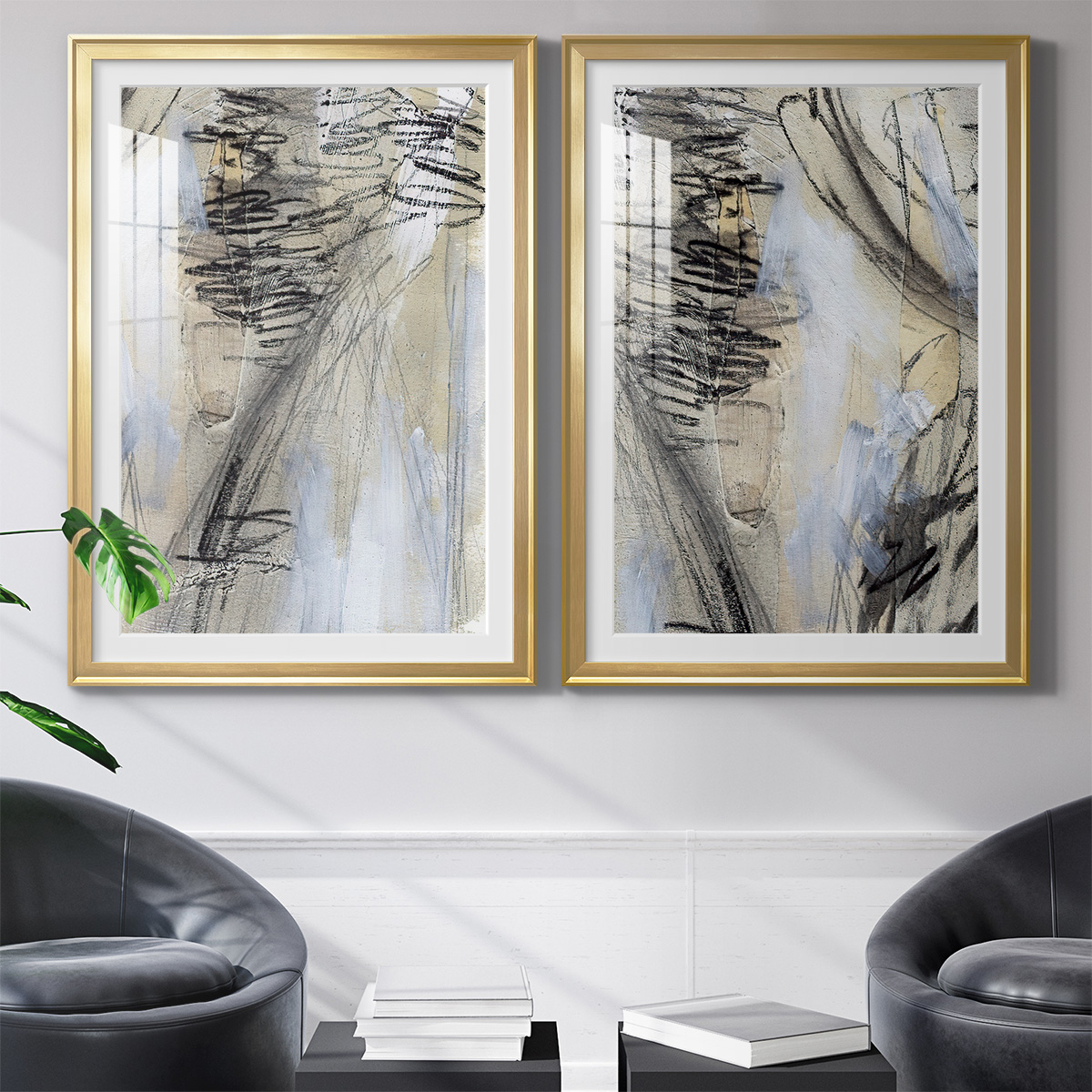 Wexford Home Masked Notes V Premium Framed Print, 22.5" x 30.5" - Ready to Hang, Gold (Set of 2)
