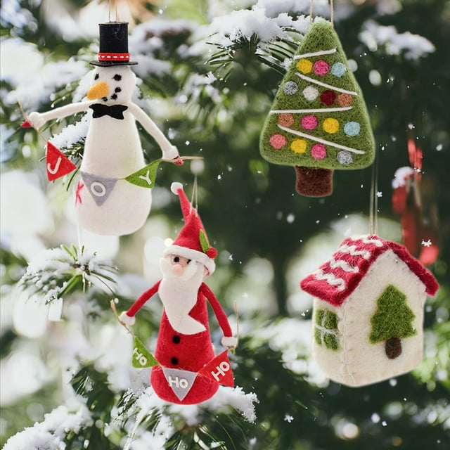 Adorno navideño de fieltro de lana | Decoración de árbol navideño hecha a mano con patrón de copos de nieve | Decoración colgante de 15 cm | Repisa festiva suave, corona, acento de manualidades DIY