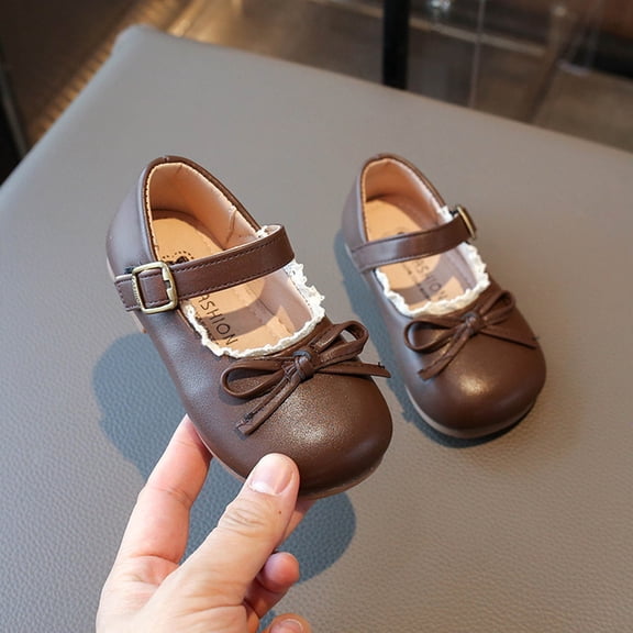 Big Girls Lace Bow Vintage Soft Sole Princess Casual Flat Shoes Brown 6.5-7 Years