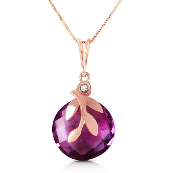 Galaxy Gold 14K Rose Gold 5.32 Carat Natural Diamonds and Amethyst Pendant Necklace - February Birthstone - Peace & Wisdom - 16" to 24" - Fine Jewelry for Women