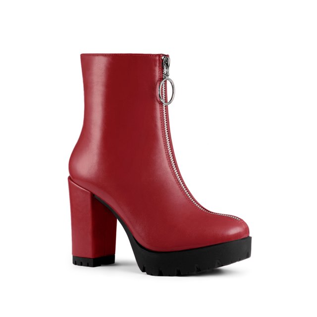 Unique Bargains Bottines à Talon Épais à Plateforme et Fermeture Éclair pour Femmes