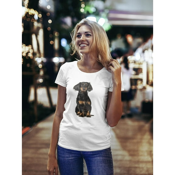Cute Dachshund Sitting T-Shirt Women -Image by Shutterstock, Female Large