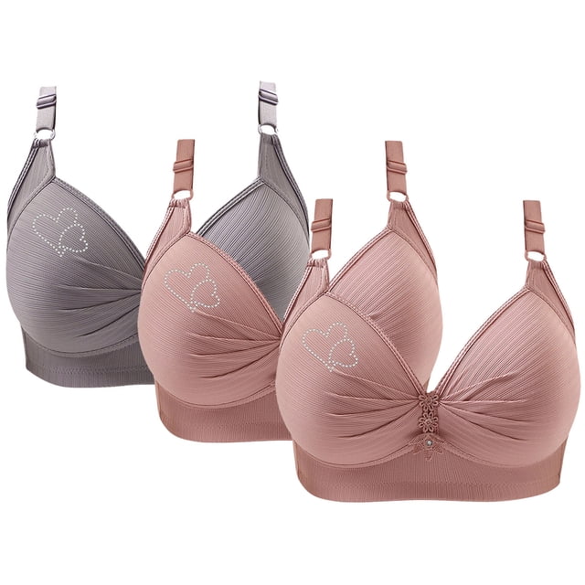 Bras for Women, 3PCS Womans Printing Gathered Together Large Size Daily Bra Underwear No Rims
