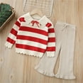 thumbnail image 2 of Mercatoo Toddler Girl's Autumn Winter Clothes Striped Sweatshirt Knitted Ribbing Pants 2Pcs Set Kids Girls Outfit, 2 of 4