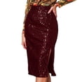 thumbnail image 2 of Women's Sequin Bodycon Pencil Skirt, High Slit with Zipper Detail, Glamorous Midi Skirt for Evening Parties or Night Out, Wine - XL, 2 of 7
