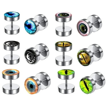 6 Pairs Barbell Earrings Studs Set Street Style Men's Jewelry