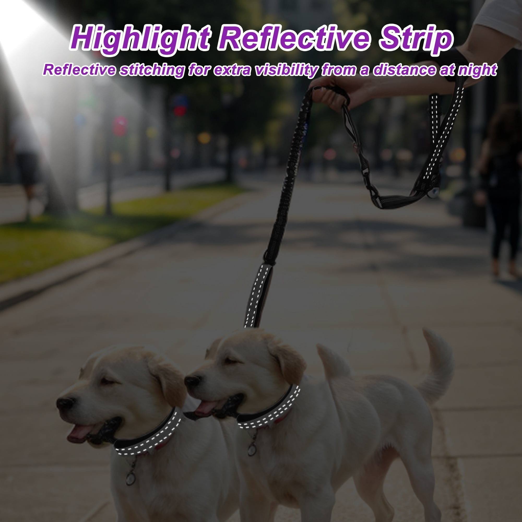Unique Bargains Hands Free Dog Leash No Pull Bungee for Two Dogs 6.6-7.6FT Long