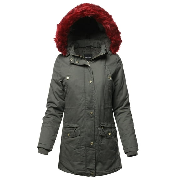 FashionOutfit Women's Hooded Warm Long Coats Faux Fur Fleece Lined Parka Outdoor Jackets