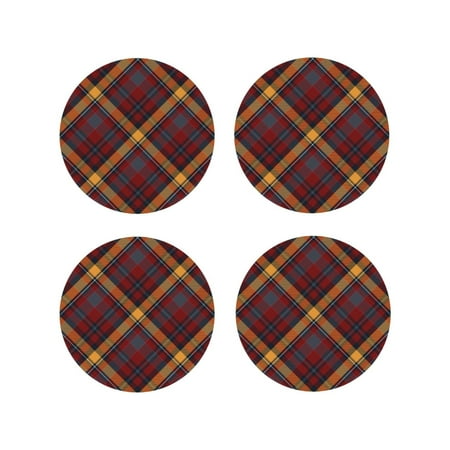 

Honeii Buffalo Check Plaid Print Leather Coaster Set of 4 Ideal for Safeguarding Your Furniture from Drinks Spills and Effortless Cleanup-Round Shape