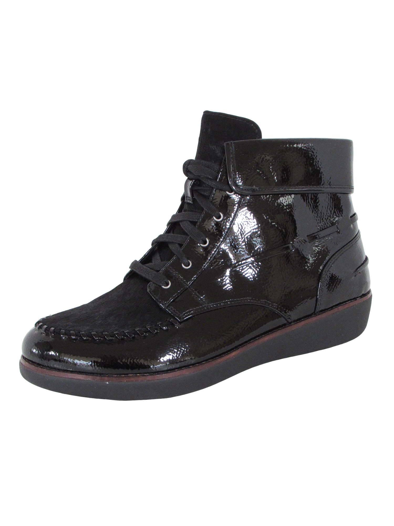 Faux Pony Patent Moccasin Boots, Black 