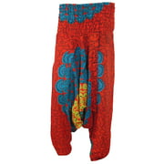 Mogul Womens Indian Alibaba Harem Pants Red Mandala Print Yoga Boho Hippie Romper Trousers