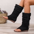 thumbnail image 3 of Womens Fringe Lace up Knee High Boots Flat Gladiator Caged Low Heeled Tassel Sandals Party Prom Flip Flops Black Size 7.5, 3 of 6