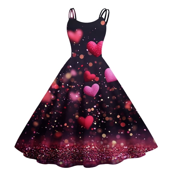 Valentine's Day Dresses for Women Round Neck Sleeveless Cooktail Summer Vaction Dresses Purple Pink 2XL