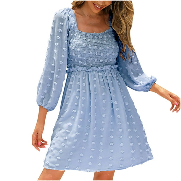 Vestido de Lunares de Collar de Cuello Cuadrado de Color Alto de Verano Femenino Odeerbi ODB112919