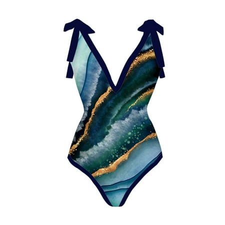 YOTMKGDO One Piece Swimsuit Women  Bodysuits For Women  Women 1 Piece Swimwear Vintage Print Swimsuit Monokini Bikini 1 Piece Swimsuits  Blue+M