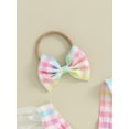 thumbnail image 5 of Bslissey Baby Girls Easter Outfits Colorful Plaid Print Sleeveless Ruffled Mesh Patchwork Romper Bodysuit + Headband + Socks 0-12M Newborn Infant Cute 3Pcs Clothes Sets, 5 of 8