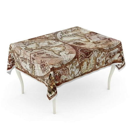 KDAGR Vintage Antique World Atlas Map Pirate Adventures Treasure Hunt and Old Transportation Tablecloth Table Desk Cover Home Party Decor 60x104 inch