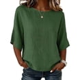 thumbnail image 2 of HongQid Linen Blend Tunic Tops For Women Round Neck Elbow Sleeve Casual Blouse Lightweight Loose Fit Shirts For Women, 2 of 5