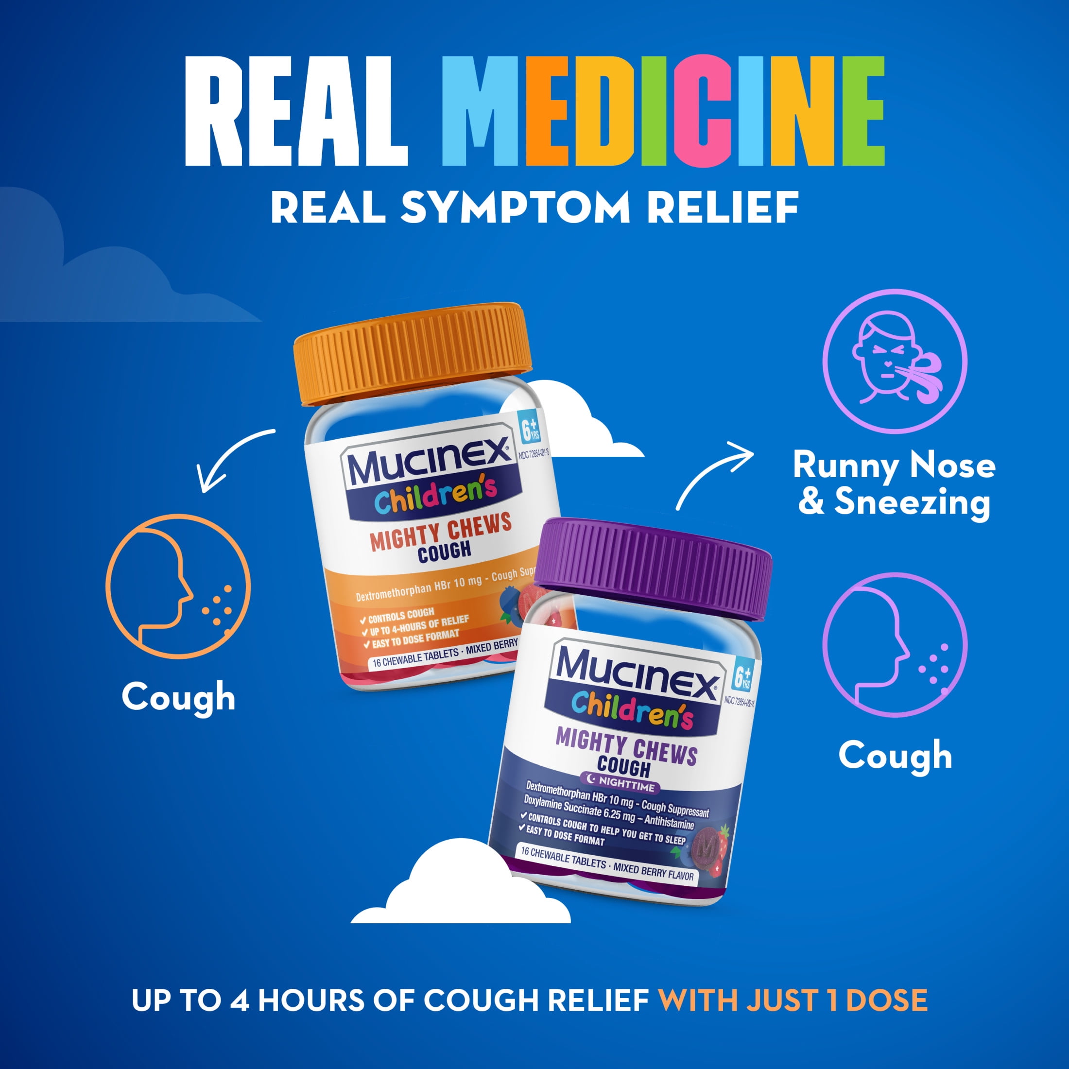 Mucinex Children's Mighty Chews Cough Relief chewable tablets, Mixed Berry Flavor, Combo Pack