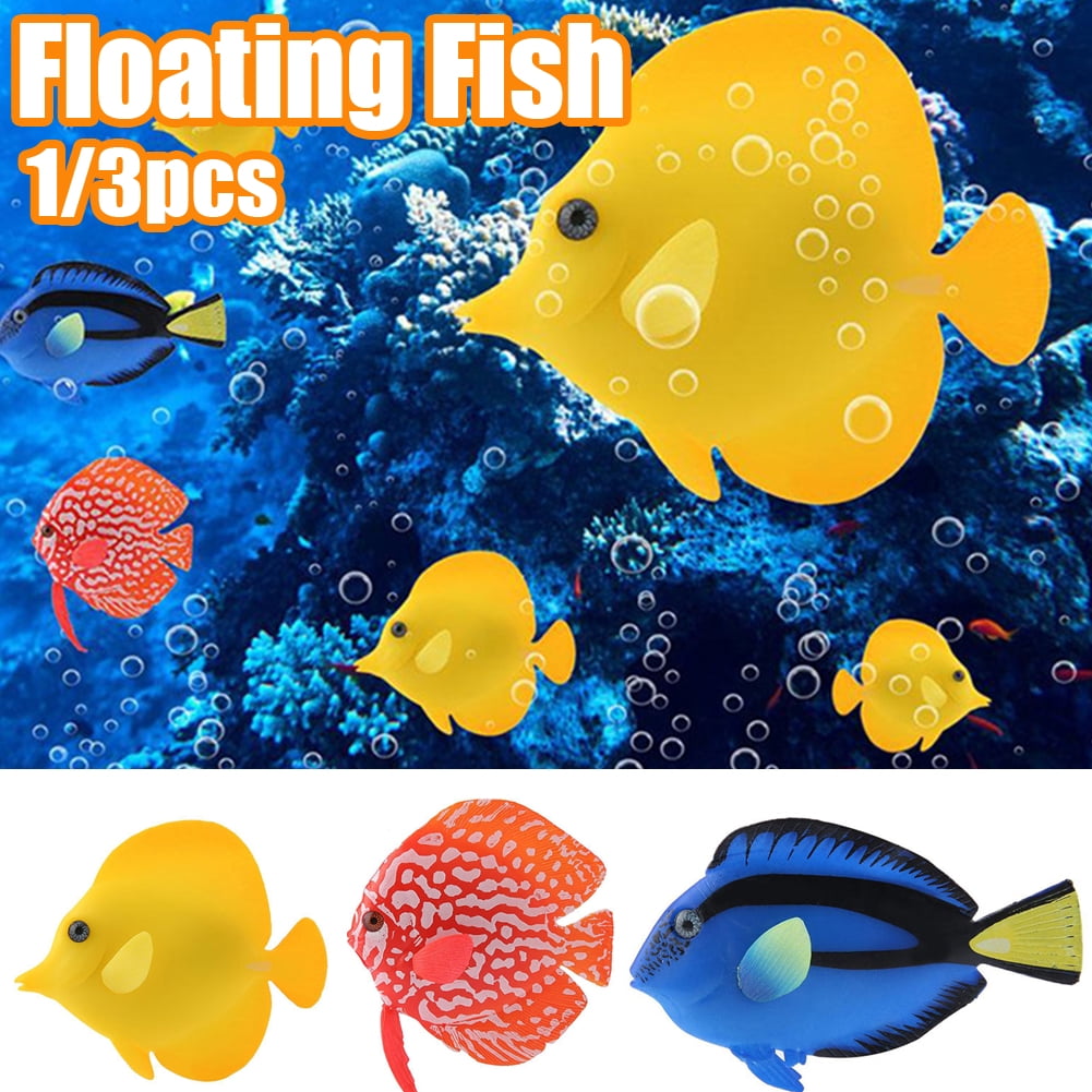 Underwater Saltwater Fake Colorful Fish for Fish Bowl Simulation Animal Decoration Glowing Effect Decor Ornaments for Fish Tank 3PCS Artificial Fish Aquarium Silicone Floating Glowing Clownfish Set