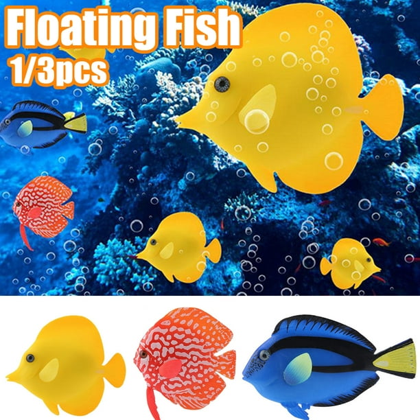 Aofa 3Packs Artificial Fish Aquarium Silicone Floating Glowing Clownfish  Set, Glowing Effect Decor Ornaments for Fish Tank, Underwater Saltwater Fake  Colorful Fish 