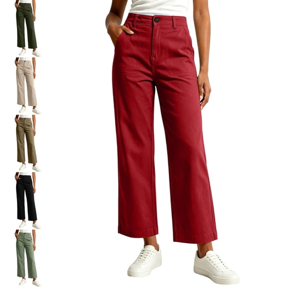 Levmjia Women's High Waisted Wide Leg Pants Casual Solid Color Straight Leg Trousers with Button Detail and Pockets Loose Fit Long Pants for Women Daily Wear
