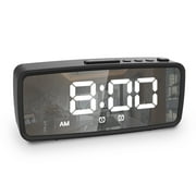Lixada Digital Alarm Clock, 5.1'' LED Mirror Display, 3 Levels Dimmer, Dark Mode, Dual Alarms with Snooze, 12/24H, Digital Alarm Clocks for Bedroom Bedside Desk