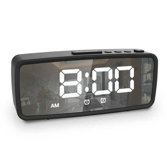 Digital Alarm Clock, 5.1'' LED Mirror Display, 3 Levels Dimmer, Dark Mode, Dual Alarms with Snooze, 12/24H, Digital Alarm Clocks for Bedroom Bedside Desk