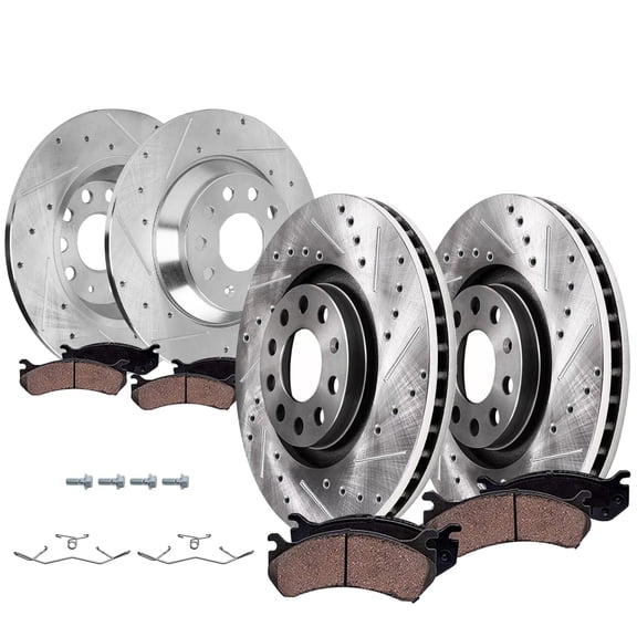 Detroit Axle - 8pc Brake Kit for Volkswagen 2019 2020 2021 Jetta Drilled and Slotted Disc Brake Rotors Ceramic Brake Pads Replacement 11.34" Front and 11.81" Rear Rotor