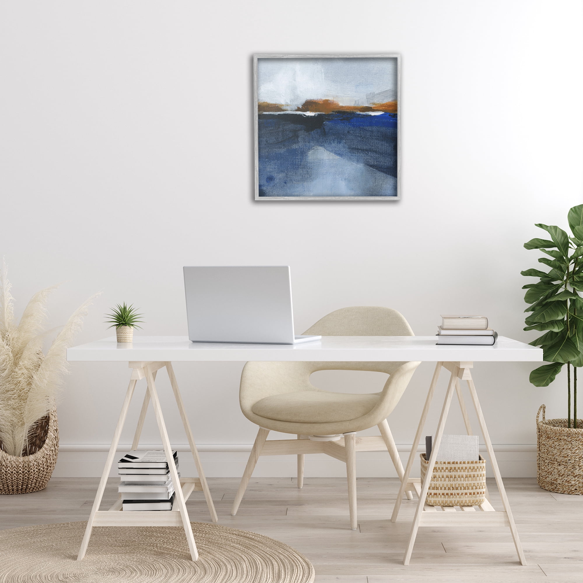 Stupell Industries Ocean Cliffs Impression Abstract Painting Gray Framed Art Print Wall Art, 24 x 24