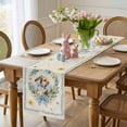thumbnail image 4 of Spring Easter Table Runner 72 Inches Long for Kitchen Dining, Cute Rabbits Eggs Bow Daisy Tulips Plants Beige Dresser Scarf Farmhouse, Dining Table Decorations for Wedding/Parties, 14 x 72 In, 4 of 8