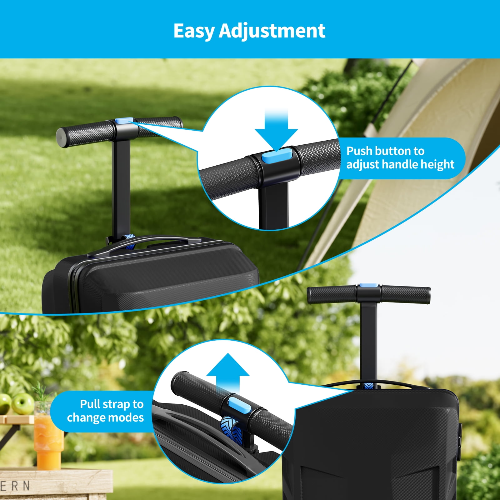 TABU Scooter Luggage for Kids & Adults, Ride on Suitcase with Wheels for Kids Ages 6-15,Black