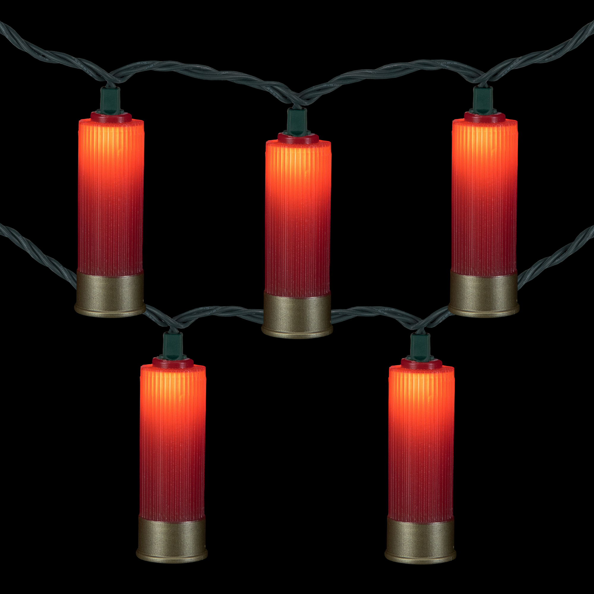 10-Count Red and Gold Shotgun Shells Patio Light Set 5.75ft Green Wire