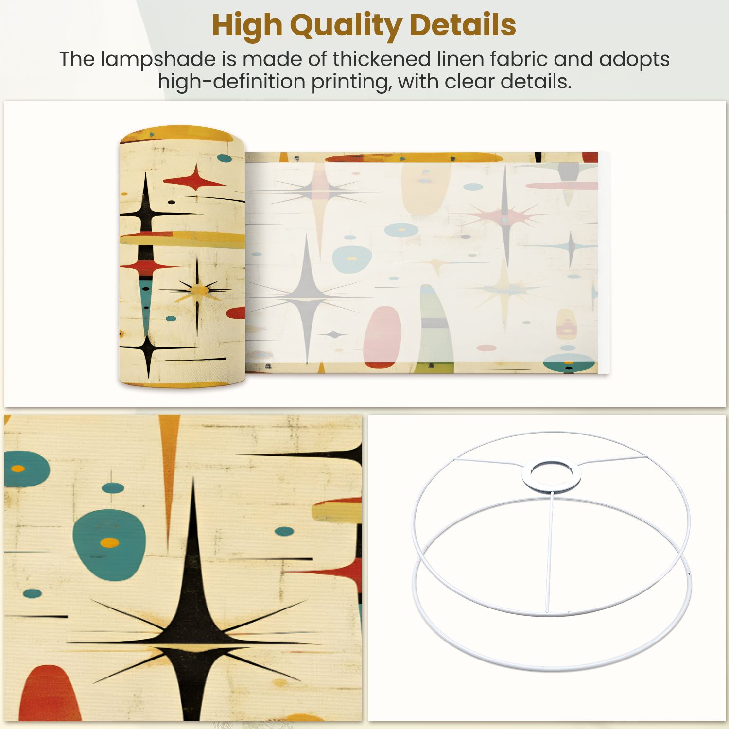 Lampshades 2 Pack Mid Century Retro Atomic Abstract Modern Geometric Colorful Vintage 13"x13"x10" Light Shade for Table Lamps Floor Lamps Drum Lamp Shades Lampshade Replacement Easy Assembly