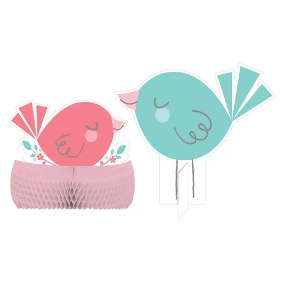 VAULT- Hello Baby Girl Birds Flower Heart Cute Baby Shower Party Decoration Centerpiece
