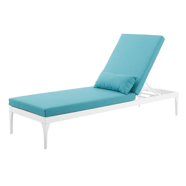 Modern Contemporary Urban Design Outdoor Patio Balcony Garden Furniture Lounge Chair Chaise, Fabric Metal Steel, White Blue